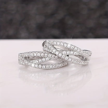 1 Pair Cross-twisted Interwoven 925 Silver-plated Zirconia Ring Earrings for Women's Everyday Casual Fashion Accessories