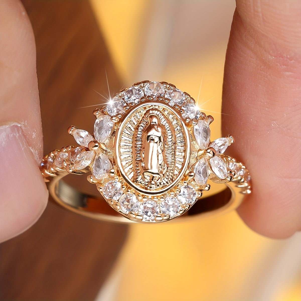 Elegant Virgin Mary Ring with Sparkling Cubic Zirconia - Vintage Fashion Ladies Jewelry for Weddings and Gifts