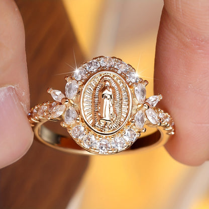 Elegant Virgin Mary Ring with Sparkling Cubic Zirconia - Vintage Fashion Ladies Jewelry for Weddings and Gifts