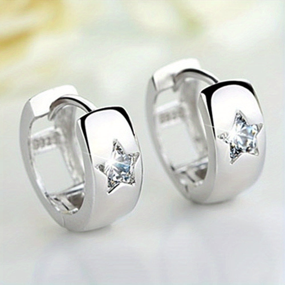 925 silver plated ring earrings, Zirconia star pattern earrings, wedding accessories, simple style, Women's jewelry.