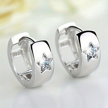 925 silver plated ring earrings, Zirconia star pattern earrings, wedding accessories, simple style, Women's jewelry.