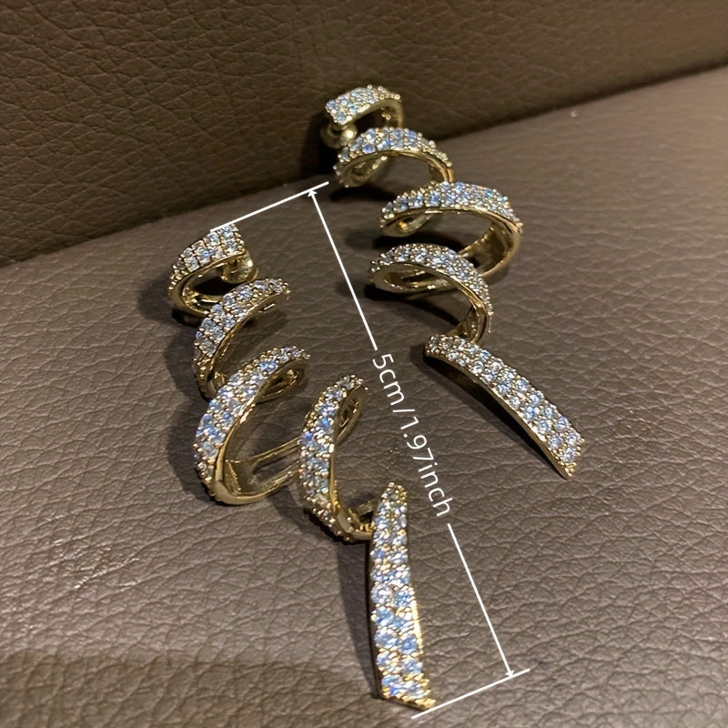 Spiral pattern shiny zircon inlaid pendant earrings, elegant luxury style, copper jewelry, exquisite women's gifts.