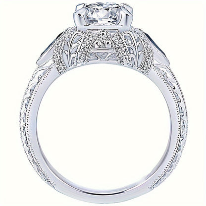 1 Women's Anniversary Ring Classic 4 Claw Set Round Zirconia Ring Synthetic Sapphire Ring Women's Daily Casual Party Jewelry