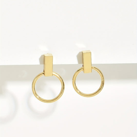 Golden round design stud earrings elegant simple style copper jewelry fashion Women's gift