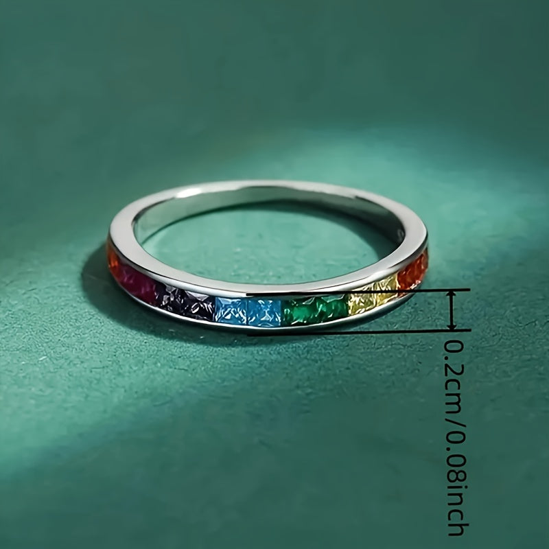 Simple Chic Inlaid Color Square Synthetic Gemstone Ring Ladies Party Casual Accessories