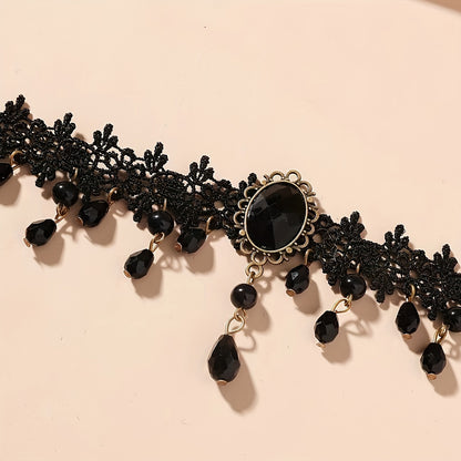 Vintage Gothic Black Tassel Lace Short Necklace Necklace Women's Jewelry Gift