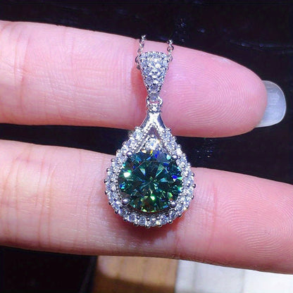 925 Silver Plated Round Cut Emerald Pendant Necklace Ladies Wedding Party Necklace