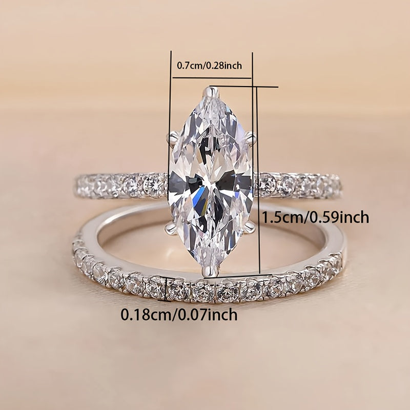 2-Piece Stylish Luxury Ladies Engagement Ring and Wedding Ring, Exquisite Sparkling Zircon Set, Valentine's Day Gift