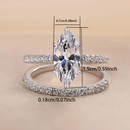 2-Piece Stylish Luxury Ladies Engagement Ring and Wedding Ring, Exquisite Sparkling Zircon Set, Valentine's Day Gift