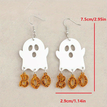 Stylish Halloween & BOO Letter Acrylic Pendant Earrings - Vintage Style for Everyday Wear or Gift