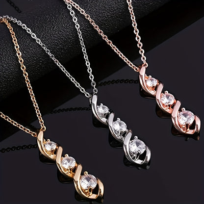 New Fashion 925 Silver Plated Geometric Infinity Round Zirconia Pendant Necklace Women's Bridal Wedding Necklace Jewelry