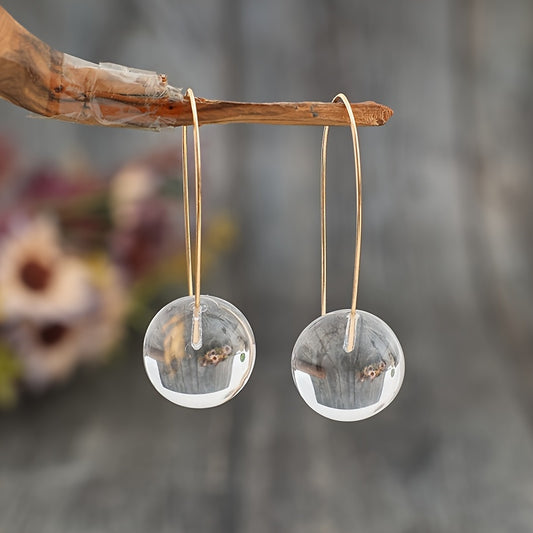 Stylish Simple Glass and Gold Tone Hook Earrings - Vintage Style, Ladies Casual Decor, Vintage Style, Minimalist Style