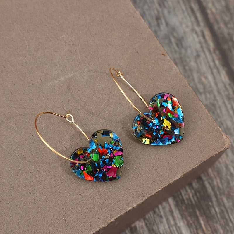 Classical style resin love pendant earrings - no plating, iron earrings, inlay material, preferred for Valentine's Day gifts