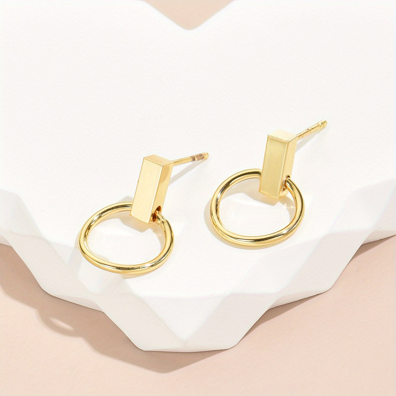 Golden round design stud earrings elegant simple style copper jewelry fashion Women's gift