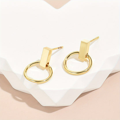 Golden round design stud earrings elegant simple style copper jewelry fashion Women's gift