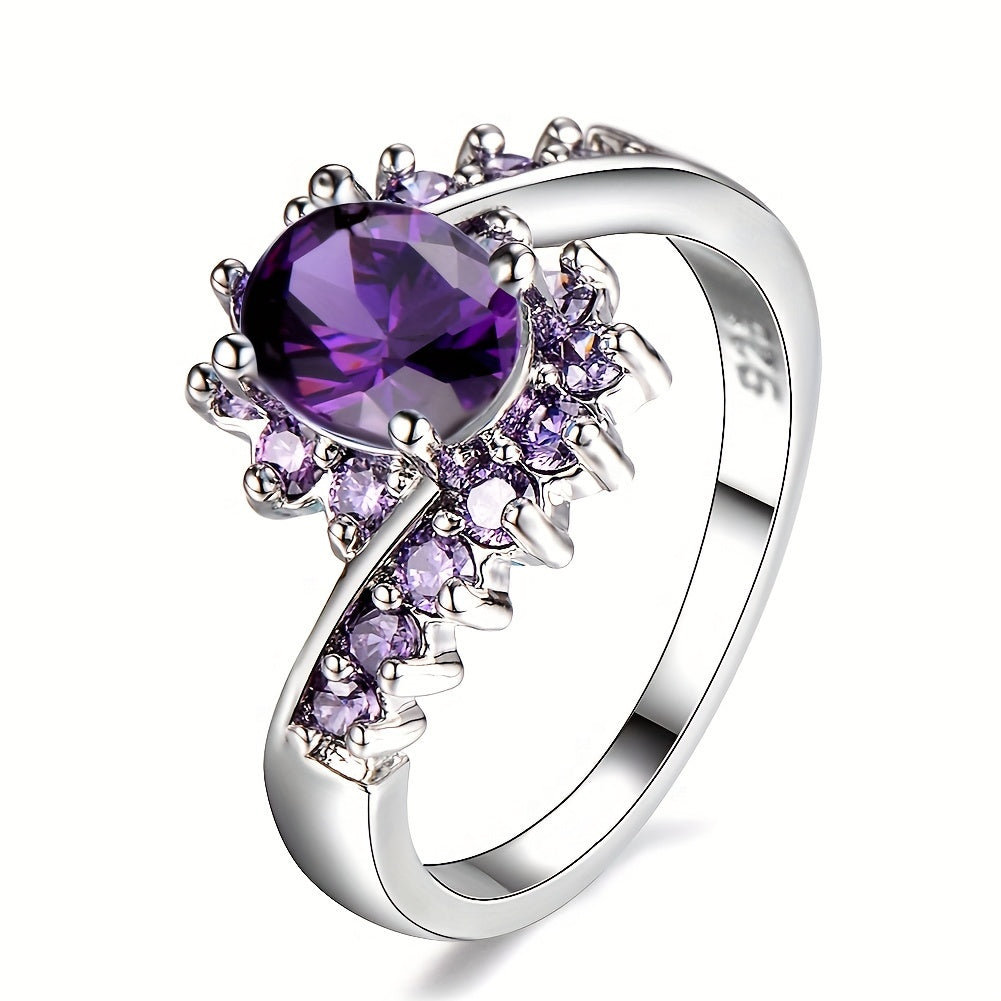 Elegant Bohemian Purple Oval Cut Cubic Zirconia Engagement Ring - Perfect for Parties and Gifts, Bohemian Style, Elegant Style