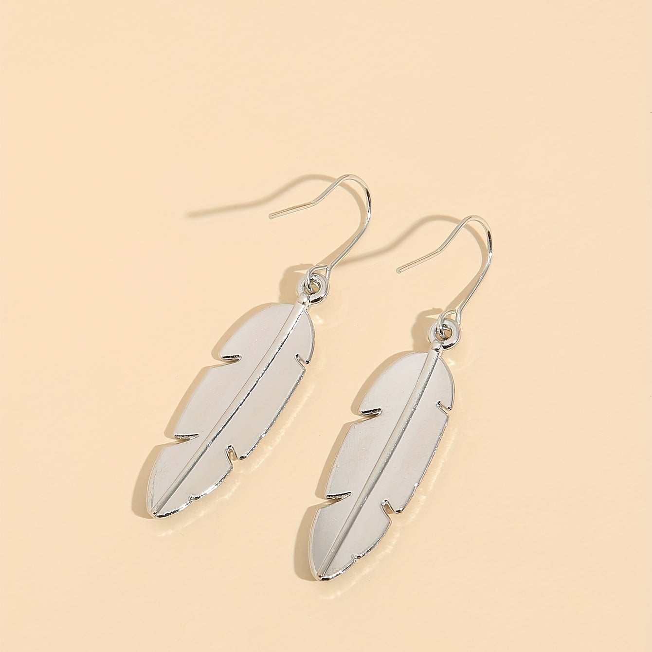 Antique Feather Leaf Design Pendant Earrings, Vintage Bohemian Zinc Jewelry, Holiday Earrings