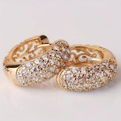 18K Gold Plated Shiny zirconia Hoop Earrings For Women Wedding Engagement Daily Wear Earrings Vintage Elegant Style