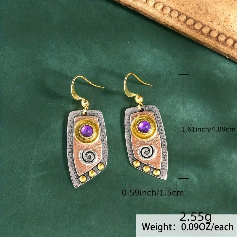 Antique hanging earrings, bohemian style, simple irregular shapes, metal engraved patterns, pendant earrings, cartilage pierced jewelry, women's gifts