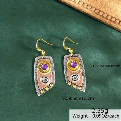 Antique hanging earrings, bohemian style, simple irregular shapes, metal engraved patterns, pendant earrings, cartilage pierced jewelry, women's gifts