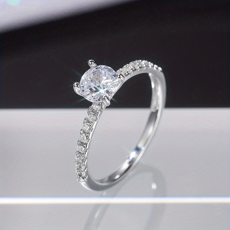 Elegant Exquisite Miniature Minimalist Engagement Ring Four-claw Zirconia Inlaid Ladies Jewelry Gift