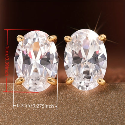 Ladies Elegant Oval Zirconia Stud Earrings - Nickel Free Copper, Perfect for Casual Attire and Parties