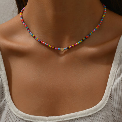 Bohemian Handmade Beaded Heart Women's Necklace, Stylish Vacation and Party Accessories