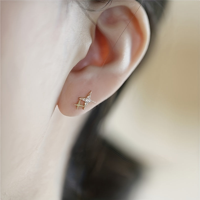 Double star design stud earrings set with zircon, women's proposal engagement party jewelry gift