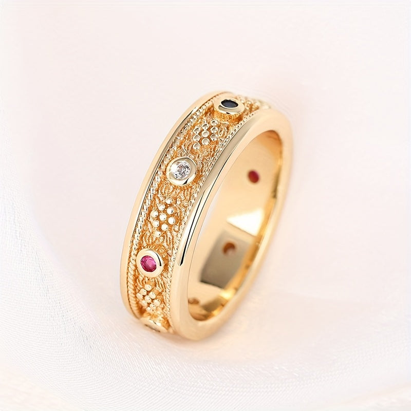 Retro-style broadband ring, colorful synthetic gemstone - suitable for daily and party wear, handmade in copper