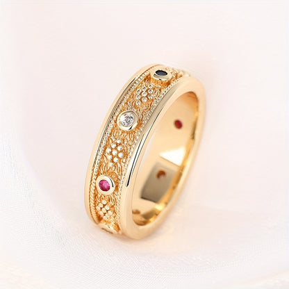 Retro-style broadband ring, colorful synthetic gemstone - suitable for daily and party wear, handmade in copper