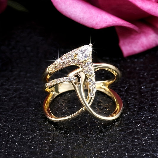 Stylish Ring Special Knot Design 18k Gold Plated Paved Shining Zirconia Match Daily Outfits Party Accessory Dupes Luxury Jewelry