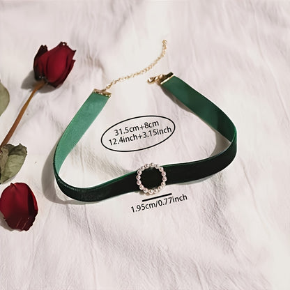 Vintage Luxury Simple Velvet Faux Pearl Round Short Necklace Jewelry Gifts