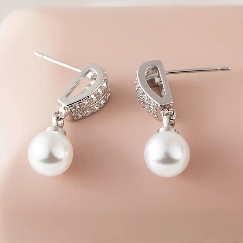 Elegant Simple White Pearl Zirconia Earrings Ladies Bride Engagement Wedding Fine Jewelry Gifts