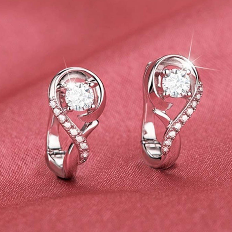 Women's Unique Shape Silver Plated Zircon Earrings, Engagement Wedding Jewelry