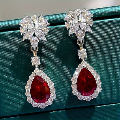 1 pair of retro elegant copper hanging earrings with synthetic red gemstones, nickel-free plating, July birthday stone, suitable for daily wear and banquets, the perfect Valentine's Day gift, novel earrings