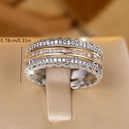 Multi-layer unplated Bohemian timeless ring set, sparkling cut synthetic cubic Zirconia, copper base, perfect gift for her, sparkling accessories for Casual Attire and parties