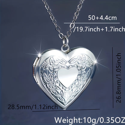 Halloween Christmas Jewelry Silver Heart Pattern Necklace Small Box Photo Charm Pendant Chain Wedding Jewelry Gift