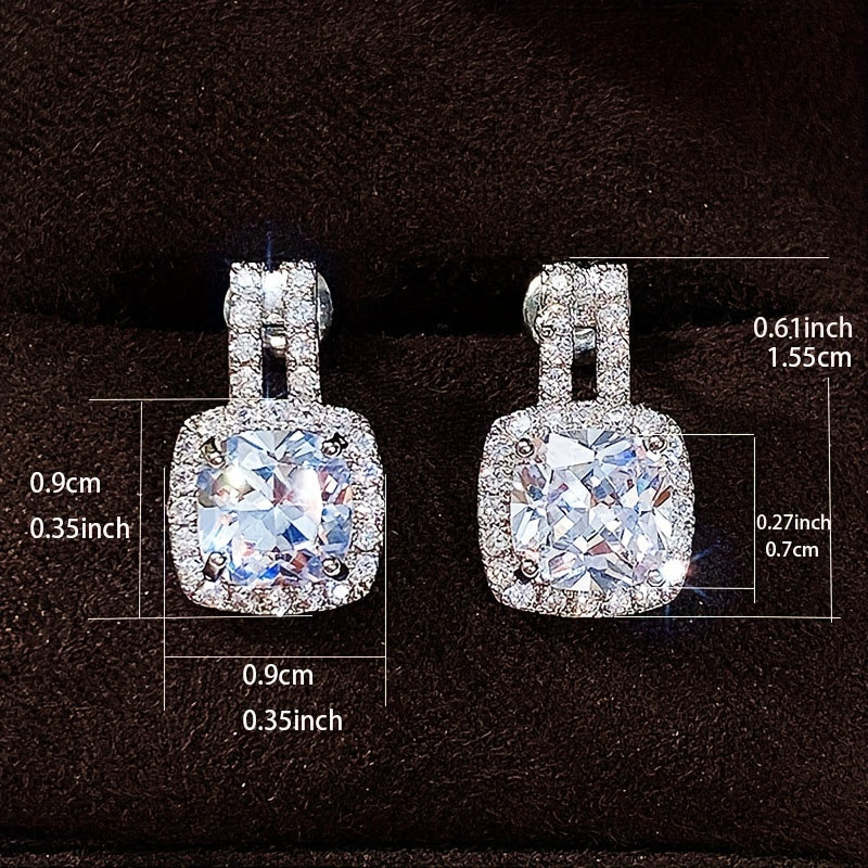 Inlaid square Zirconia pendant earrings, lady bride engagement wedding party jewelry