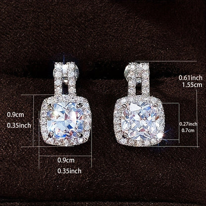 Inlaid square Zirconia pendant earrings, lady bride engagement wedding party jewelry