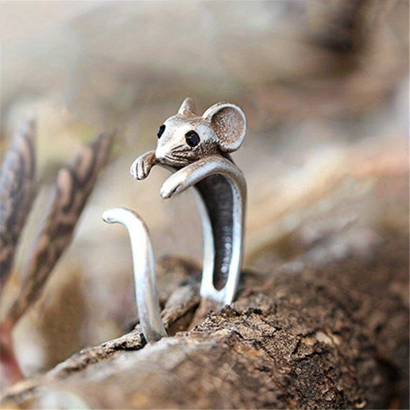 Creative Design Mouse Ring 925 Silver Plated Opening Adjustable Animal Ring Ladies Personality Ring Jewelry