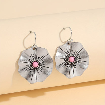 New retro lotus leaf lace personalized earrings ethnic style sunflower agate earrings