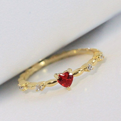 Exquisite 18K gold-plated heart-shaped rhinestone thin ring, lady bride romantic engagement ring jewelry