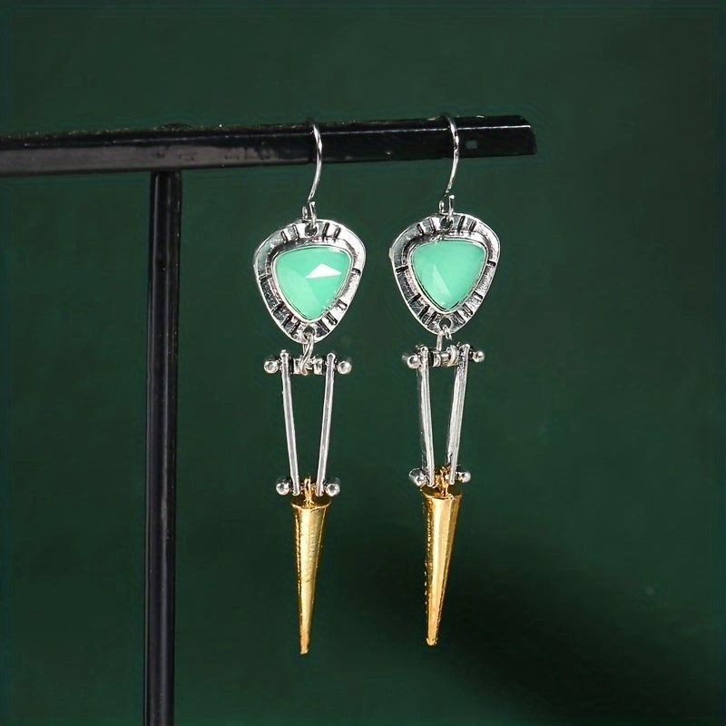 Vintage Long Turquoise Pendant Earrings 925 Silver Plated Bohemian Jewelry for Girls