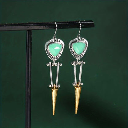Vintage Long Turquoise Pendant Earrings 925 Silver Plated Bohemian Jewelry for Girls