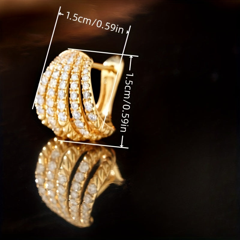 Exquisite five-claw design ring earrings, copper jewelry, zircon inlay, fashionable and luxurious style, women's daily dating earrings.