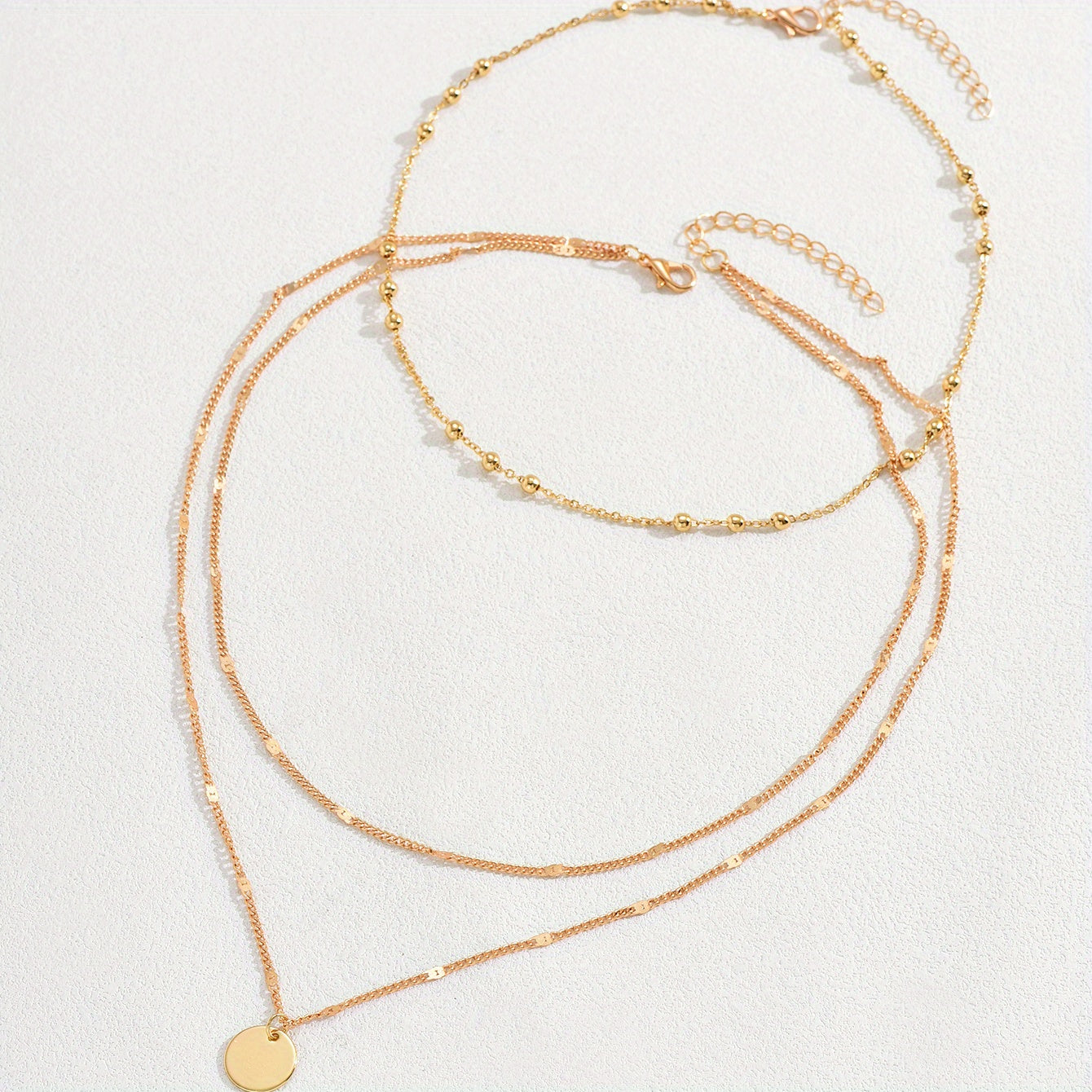 Vintage Gold Layered Bead Chain Necklace with Round Pendant for Ladies - Perfect for Everyday Wear and Parties