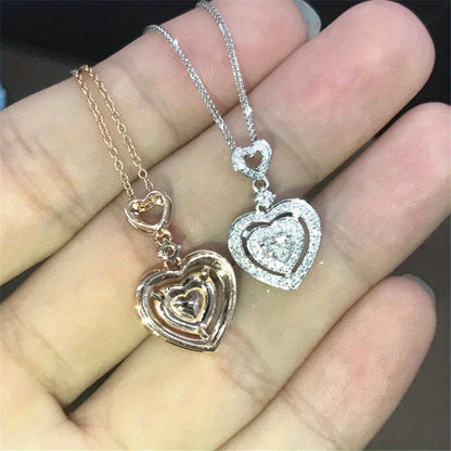 925 Silver Plated Heart Necklace Romantic Wedding Bride Collarbone Necklace Engagement Party Jewelry