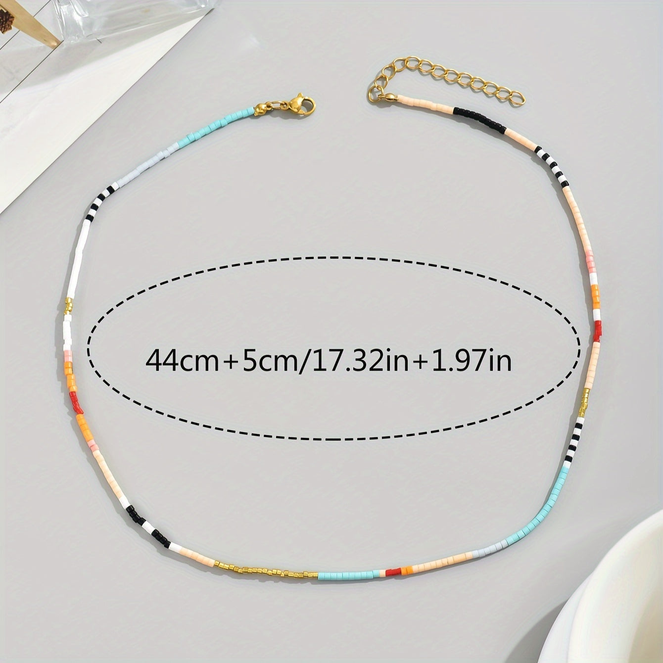 Bohemian handmade colorful bead necklace with stainless steel clasp - perfect for beach vacations and casual dresses