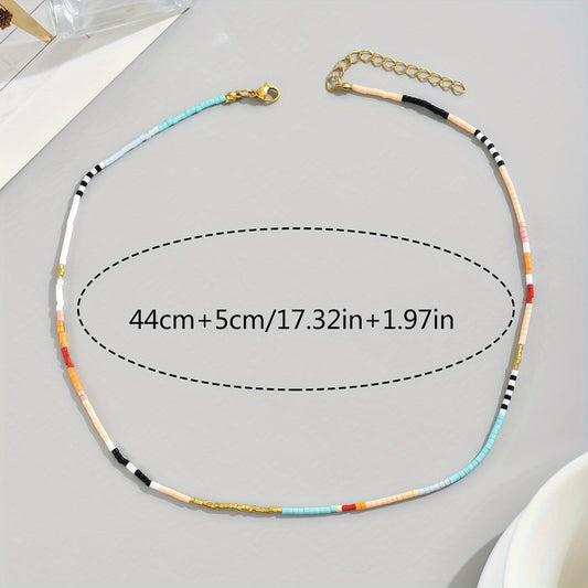Bohemian handmade colorful bead necklace with stainless steel clasp - perfect for beach vacations and casual dresses