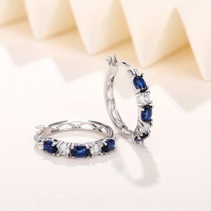 Women's daily wear gift accessories, simple and elegant blue and white gemstone spaced ring studs